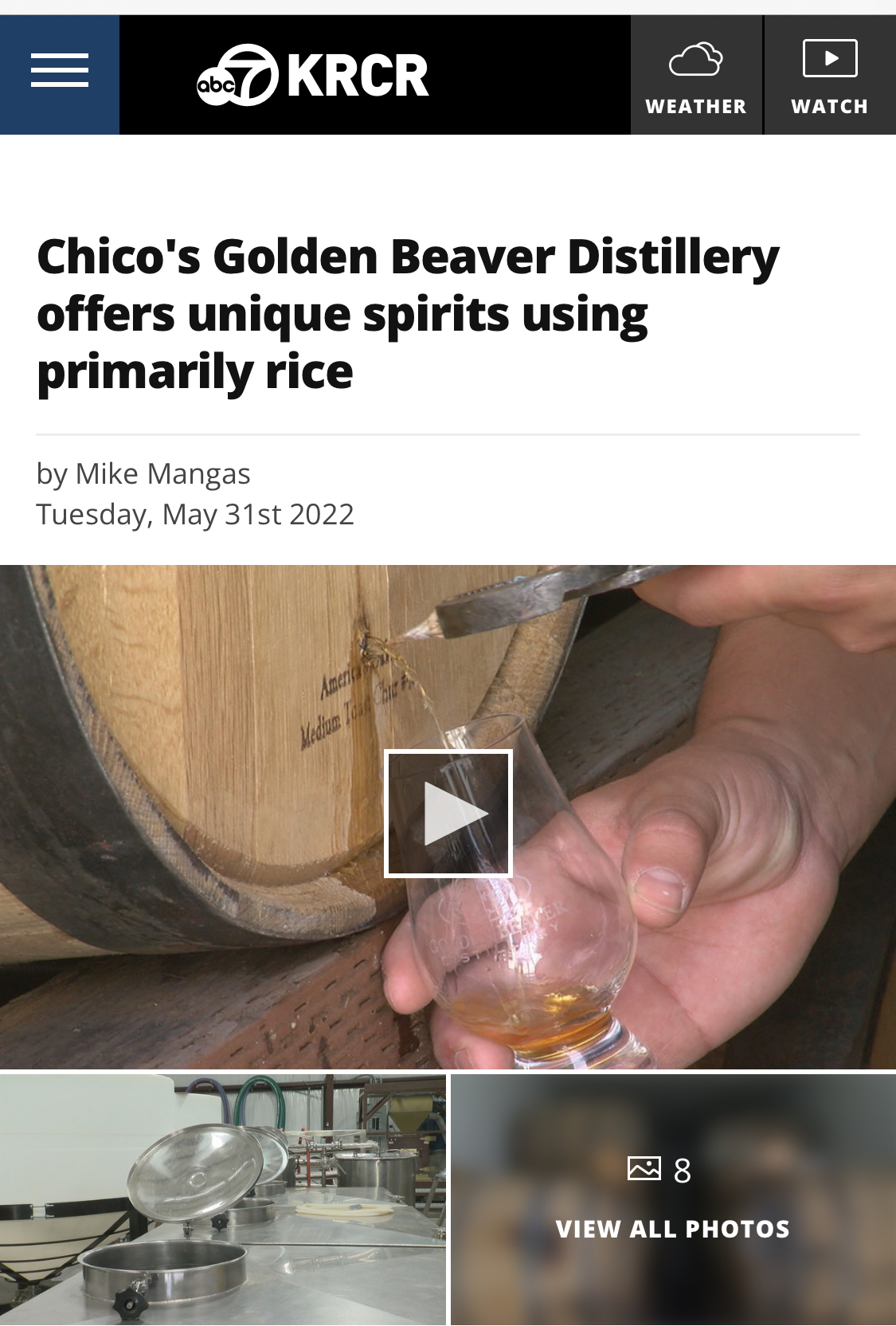 image of news article featuring Golden Beaver Distillery on KRCR