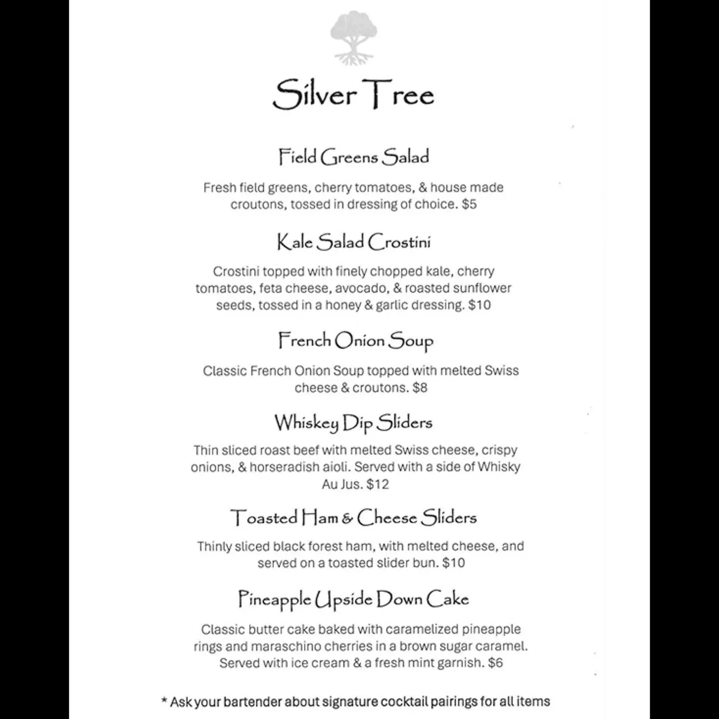 Silver Tree Menu